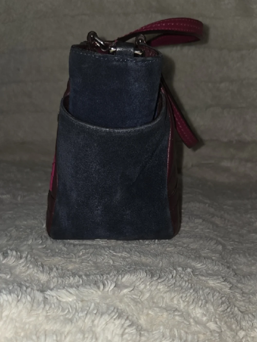 Coach Color Block Tote with Fuchsia Burgundy Quilted Front and Navy Accents - Picture 5 of 14